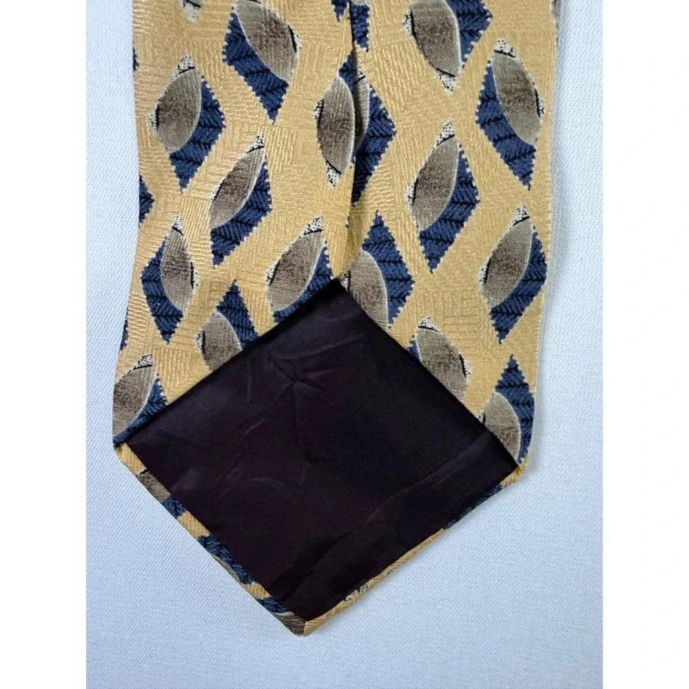 Peter Thomas‎ by Superba Mens Silk Tie Gold Navy Blue Geometric Diamond Pattern